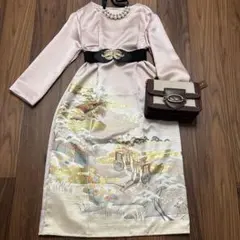 着物　素人リメイク　ワンピース　色留袖　パールくすみピンク　七五三　フォーマル