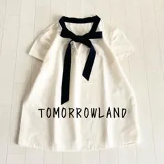 【美品】TOMORROWLANDバイカラーリボンボウタイ半袖ブラウス　シルク混