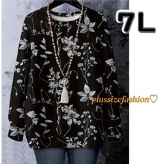 《新品 ７Ｌ》長袖チュニック花柄トップス/大きいサイズレディース