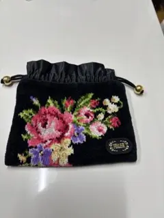 FEILER 花柄刺繍 ポーチ 黒