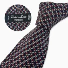 Christian Dior シルクネクタイ 幾何学柄 ネイビー