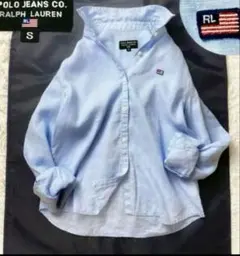 2　ポロジーンズ　ラルフローレン　リネン100%　長袖シャツ　アメリカ国旗　刺繍のサムネイル