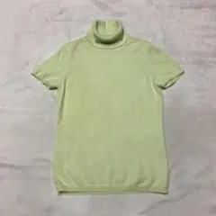 ユニクロ カシミヤ100% 半袖ニット セーター タートルネック ライトグリーン