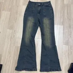 ダークブルー ブーツカットデニムパンツ