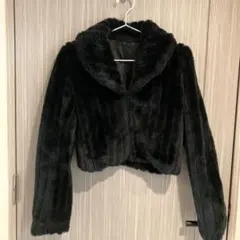 古着屋さん購入　レトロな黒いフェイクファー　ショートジャケット