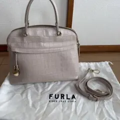 FURLA フルラ ハンドバッグ パイパー クロコ型押し アイボリー