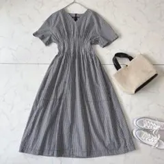 極美品❣️ルシェルブルー ギンガムチェックラウンドフォームドレス