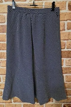 レディース　ネイビー/ホワイト ドット柄 フレアスカート