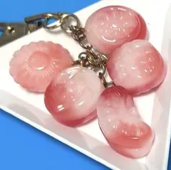 ハンドメイド ドロップ キーホルダー 赤 白 いちごミルク マーブル ピンク
