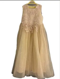 ベージュ フラワー刺繍 フォーマルドレス クリーム色 150サイズ