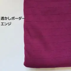 天竺ニット生地　エンジ透かしボーダー　2m