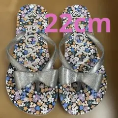 ロキシー　ROXY ビーチサンダル　キッズ　22cm リボン　ラメ　花柄のサムネイル