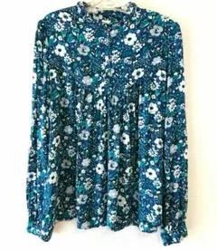 GAP 花柄 長袖ブラウス 青系 L