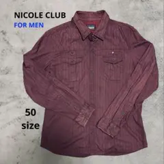 NICOLE CLUB FOR MEN バーガンディ ストライプ 長袖シャツ50