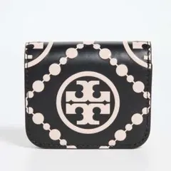 【Tory Burch】 二つ折り財布 黒 コントラスト ビッグロゴ コンパクト