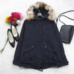 G7309*ファー☆中綿☆ジャケット☆ブルゾン☆コート☆紺ネイビー☆L