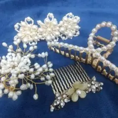 ヘアアクセサリー ブローチ パール装飾 ゴールド色 4点セット ゴージャス