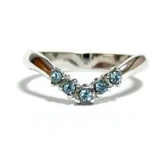 Vライン スワロフスキークリスタル アクアマリン シルバーリング