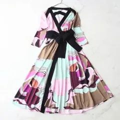 コルコバード プリントラップドレス ロングワンピース 幾何学柄 リボン パステル