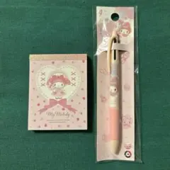 サンリオ　マイメロ 2点　ハート　リボン　3色 ボールペン　ミニ メモ帳　ピンク