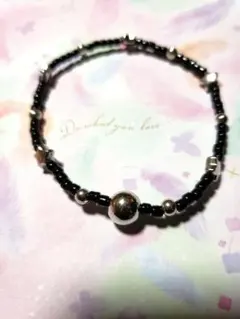 ブラック　シルバー　ゴムブレスレット　ハンドメイド