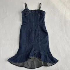 デニムワンピース ひざ丈 ノースリーブ マーメイド