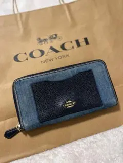希少コーチ デニムラウンドファスナー長財布