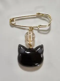 ハンドメイド レジン ブローチ 黒猫