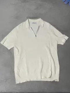 m*8様 ホワイト ニット ジッパーポロシャツ