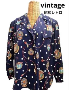 ヴィンテージ　昭和レトロ 金ボタン　シャツジャケット　 水玉＆エンブレムプリント