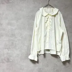 エヘカソポ　ブラウス　長袖　フリル　綿　ショールカラー　シャツ　春夏秋　コットン