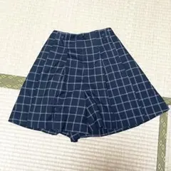 キュロットスカート ネイビー チェック柄 プリーツ