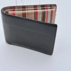PaulSmith 折り財布　ブラック　レザー　マルチカラーストライプ