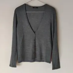 COMME CA ISM グレー Vネック カーディガン L