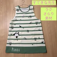 【美品】学研　すてきな先生　パンダ柄 ボーダー エプロン 保育士のサムネイル