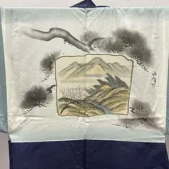 Y6871 男性着物　羽裏　リメイク用　羽織 紬　松　山　川