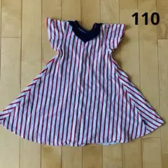 美品 ムージョンジョン 半袖ワンピース 110 ボーダー