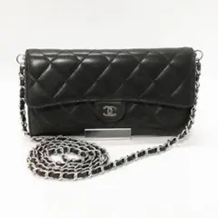 【美品級】CHANEL（シャネル）ラムスキン　マトラッセ　長財布　黒　ショルダー