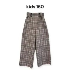 【ジーユー】GU キッズ ワイドパンツ チェック くすみピンク size 160