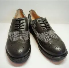 新品 未使用 ウイングチップ レースアップシューズ グレンチェック柄 23cm