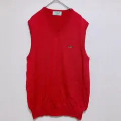 おしゃれ Vネック ニットベスト 刺繍ロゴ クロコダイル