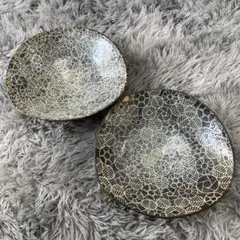 【作家さん】12/16まで 大皿2枚 深 ボウル 幾何学 26㎝ カケ・補修あり