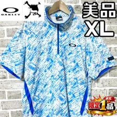 【早い者勝ち✨】オークリー スカル メンズ 半袖 ジップシャツ XL 水色/総柄のサムネイル