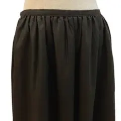 【スピック＆スパン】フレアスカート 膝丈 ギャザー 光沢感 ダークブラウン 38