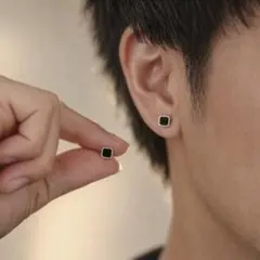 スクエア ピアス メンズ ブラック シルバー 両耳セット ユニセックス 韓国
