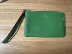 coach グリーン　レザーポーチ