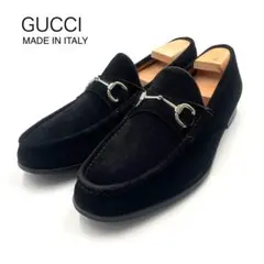 《超美品》グッチ ホース ビット ローファー スウェード レザー 黒系 10