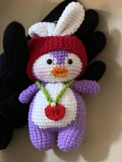 ハンドメイド あみぐるみ ペンギン ウサギの耳付き