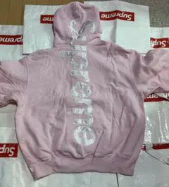 Supreme Satin Applique フーディ ピンクMサイズ23AW