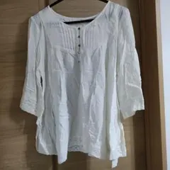 ホワイト ボタン付き チュニック 五分袖